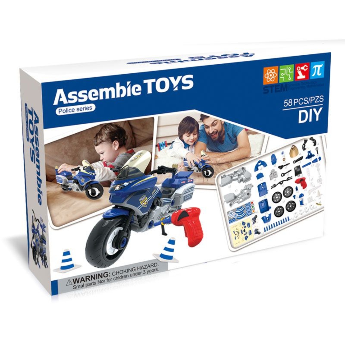 Конструктор Raya Toys Полицейски мотор, със светлини и звуци, 58 части