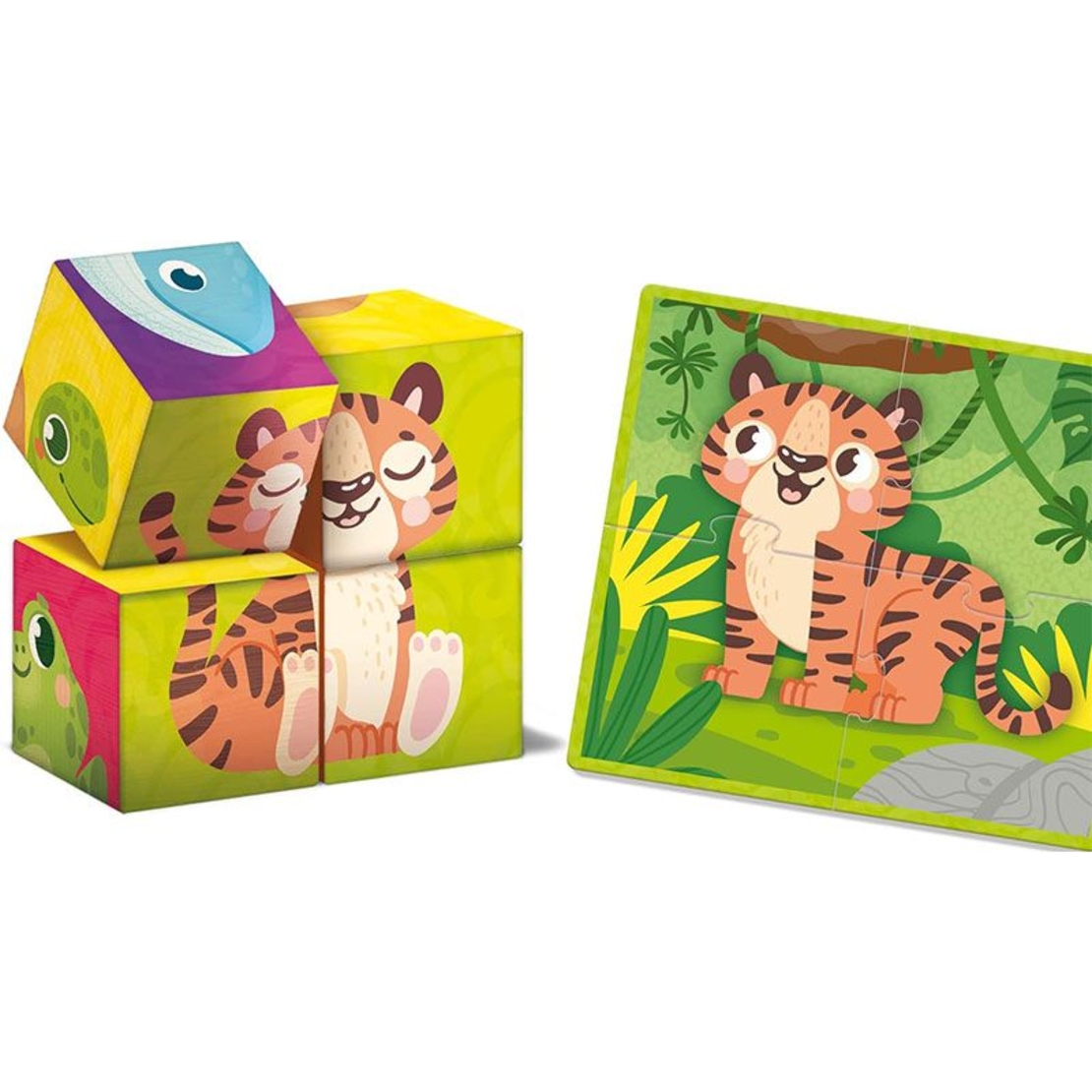 Комплект дървени кубчета с пъзел Lisciani Legno Cubes & Puzzle