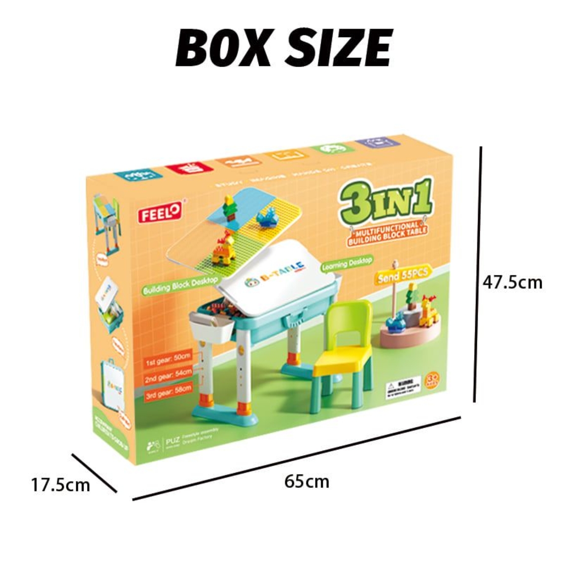 Детска маса със столче и конструктор 3 в 1 Feelo, 55 ч.