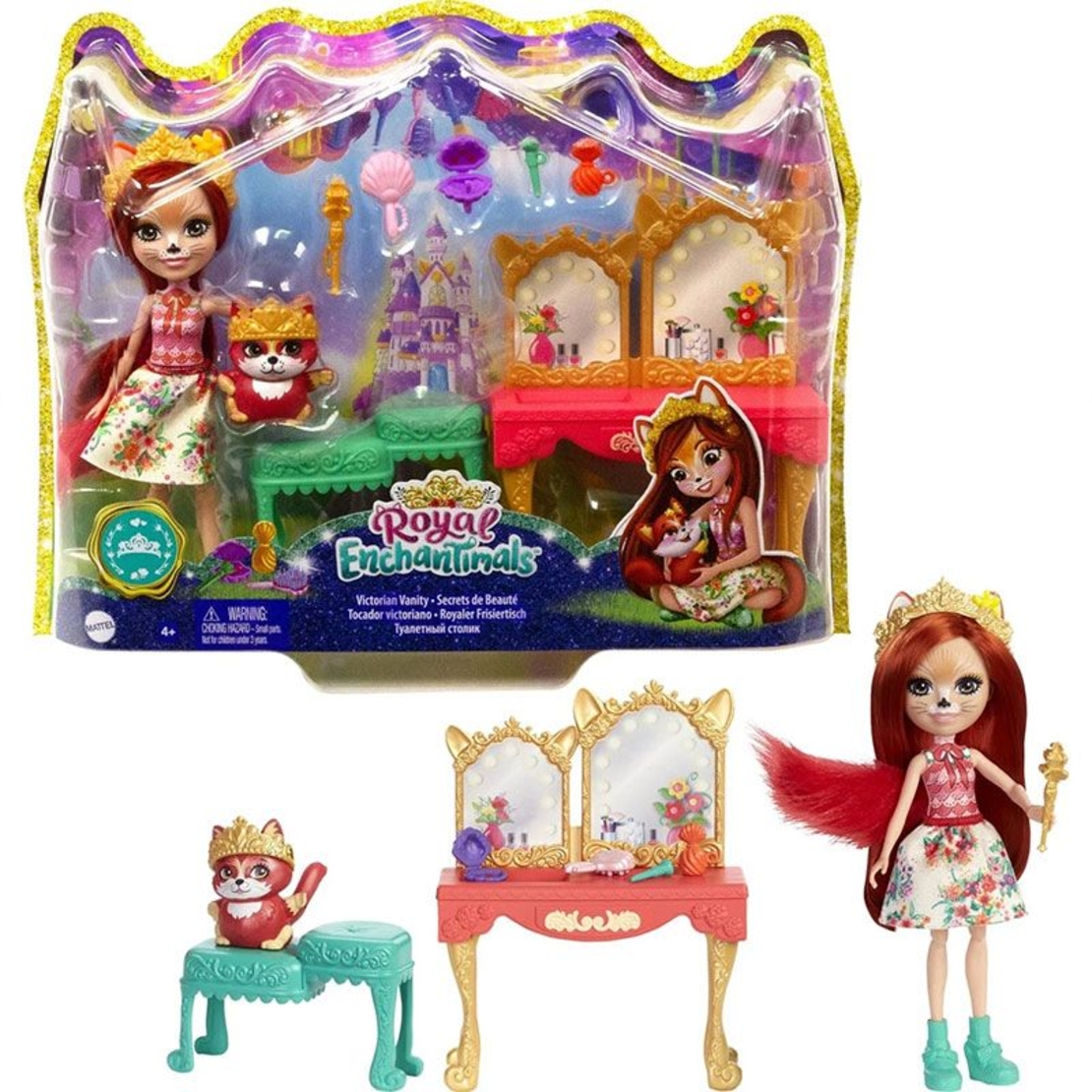 Кукла Mattel Royal Enchantimals Victorian Vanity, с лисица и аксесоари