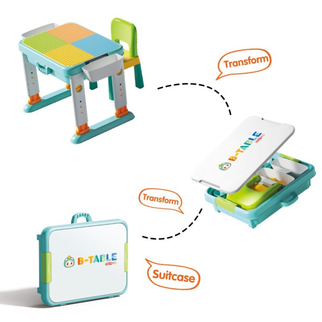 Детска маса със столче и конструктор 3 в 1 Feelo, 55 ч.