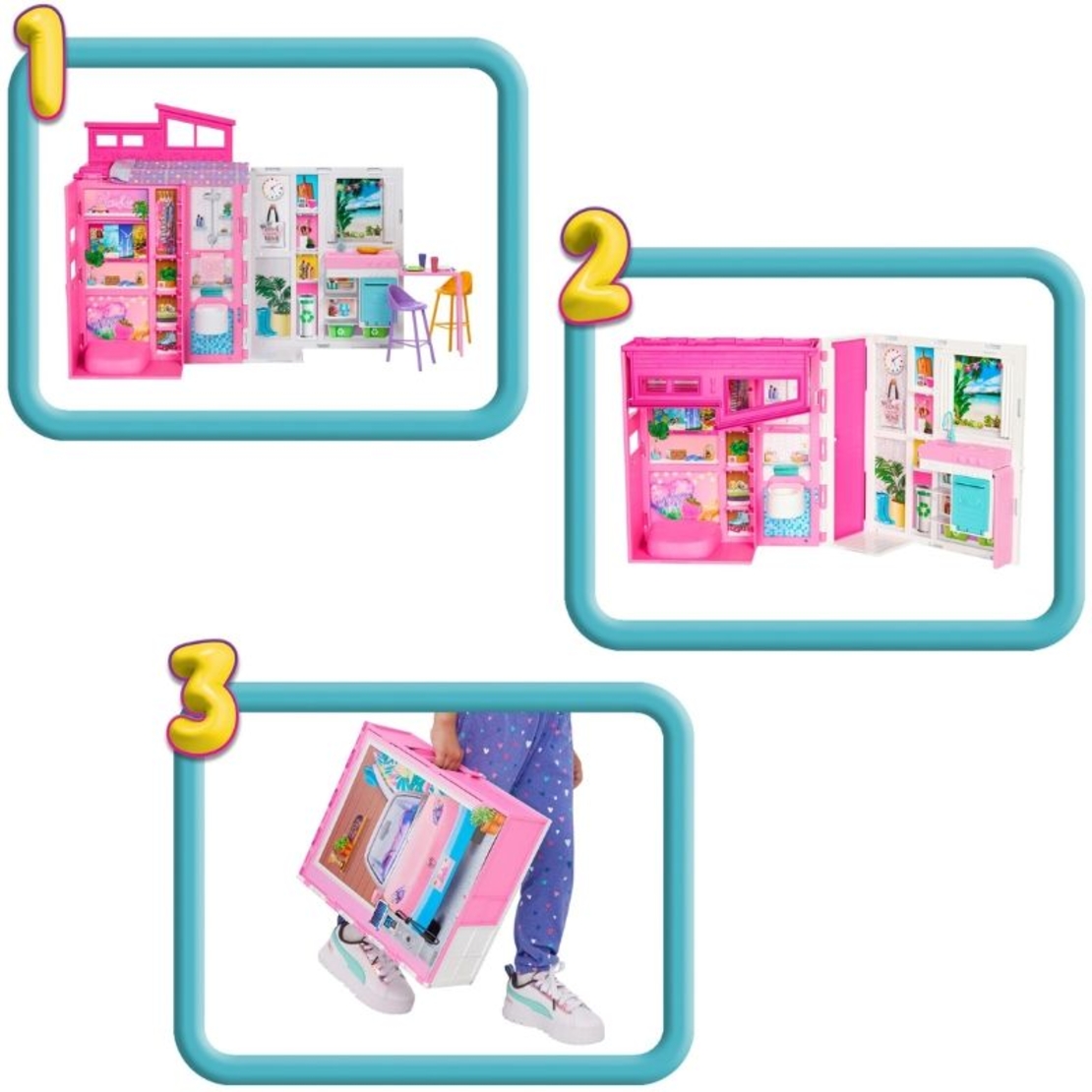 Къща за кукли Mattel Barbie Getaway House, с 11 аксесоара