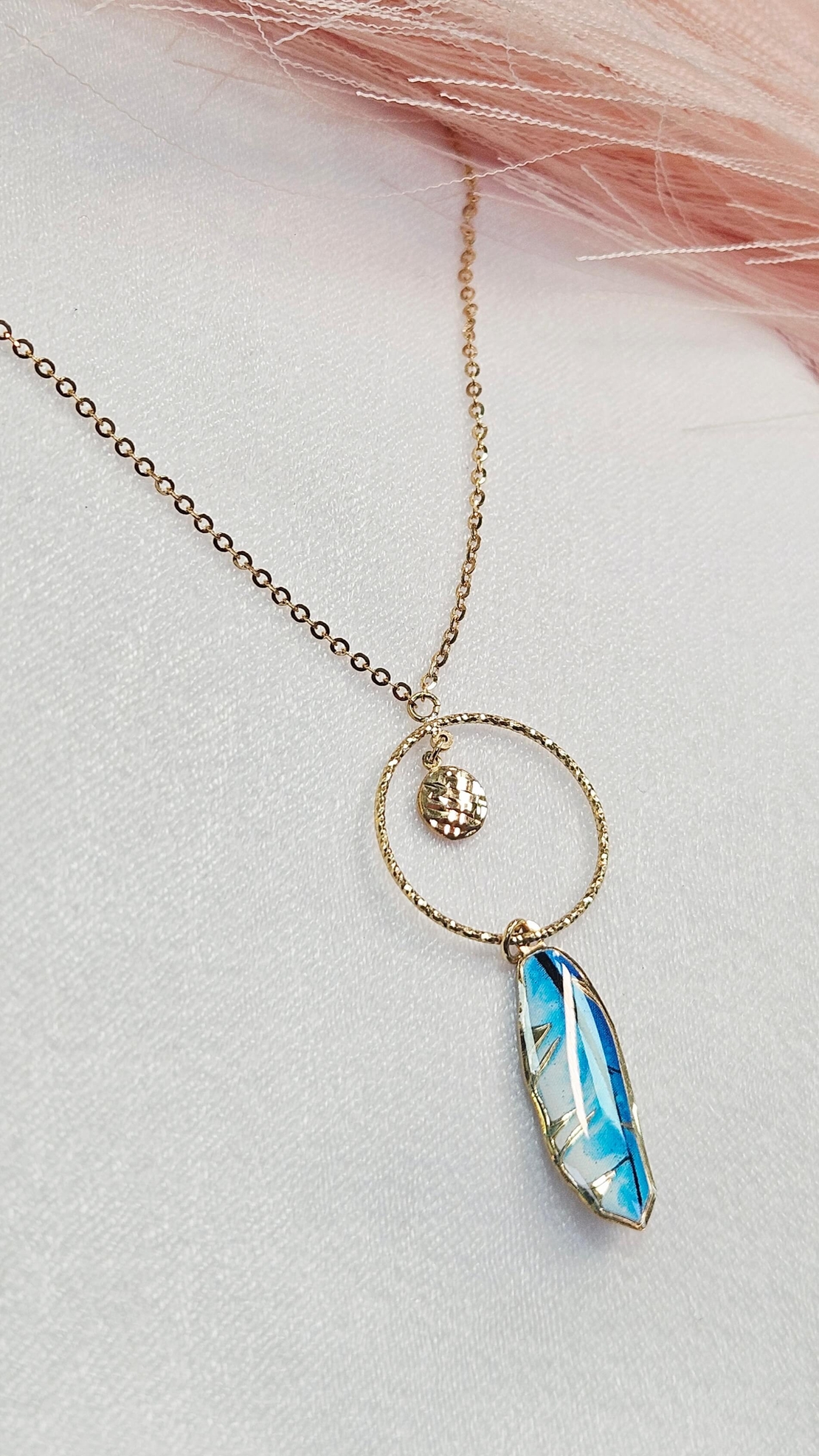 Колие от 14К жълто злато Перо