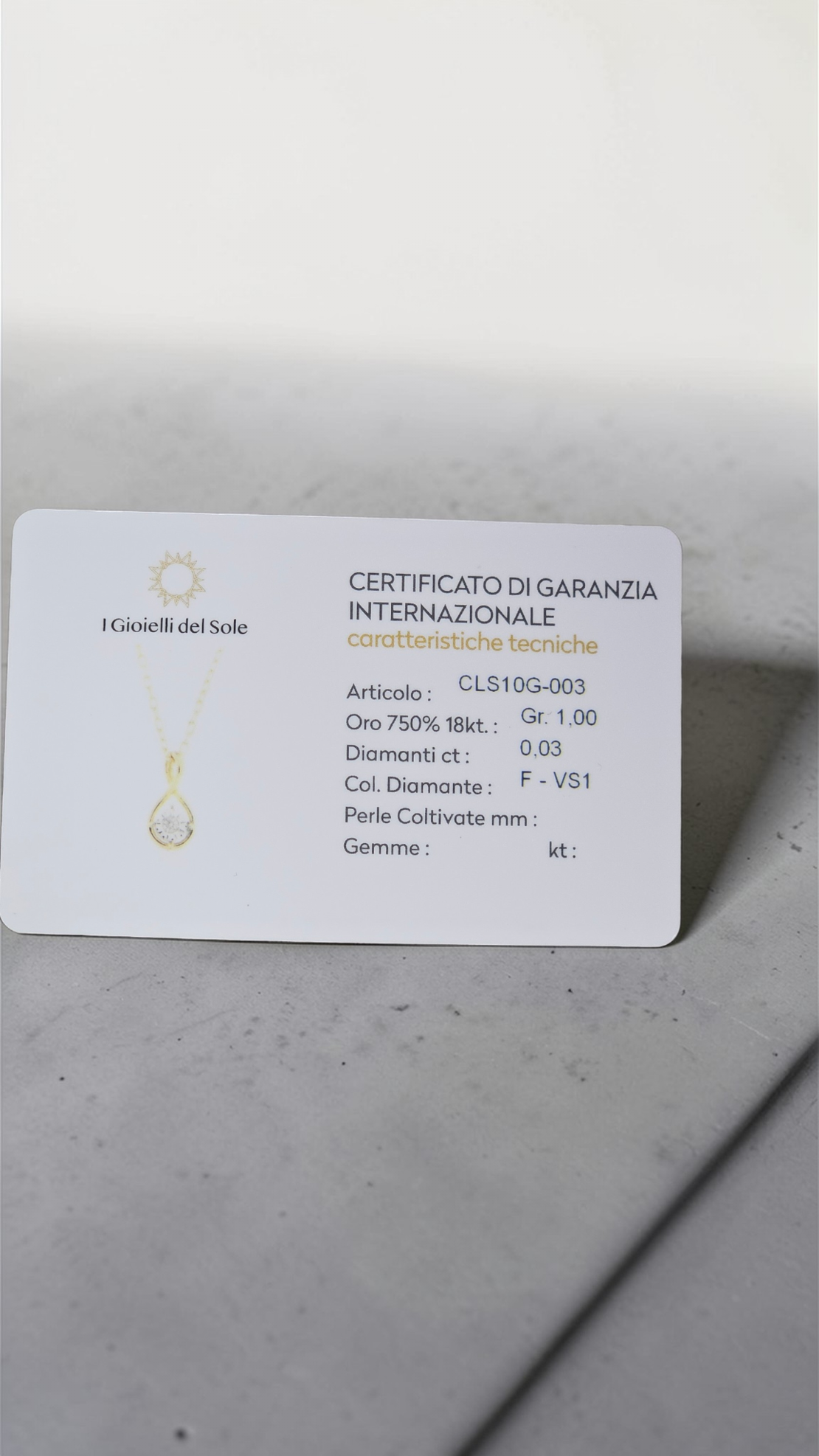 Златно колие с диамант от 18К злато I GIOIELLI DEL SOLE