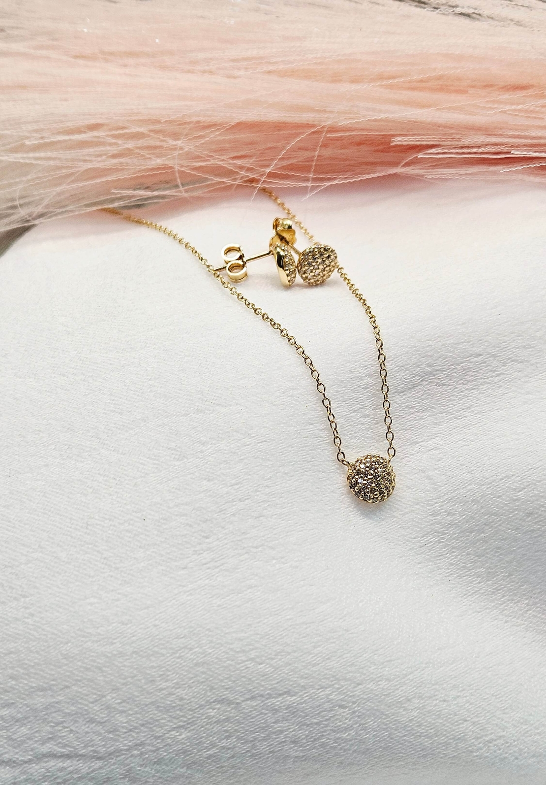 Комплект Сфера от жълто злато и циркони