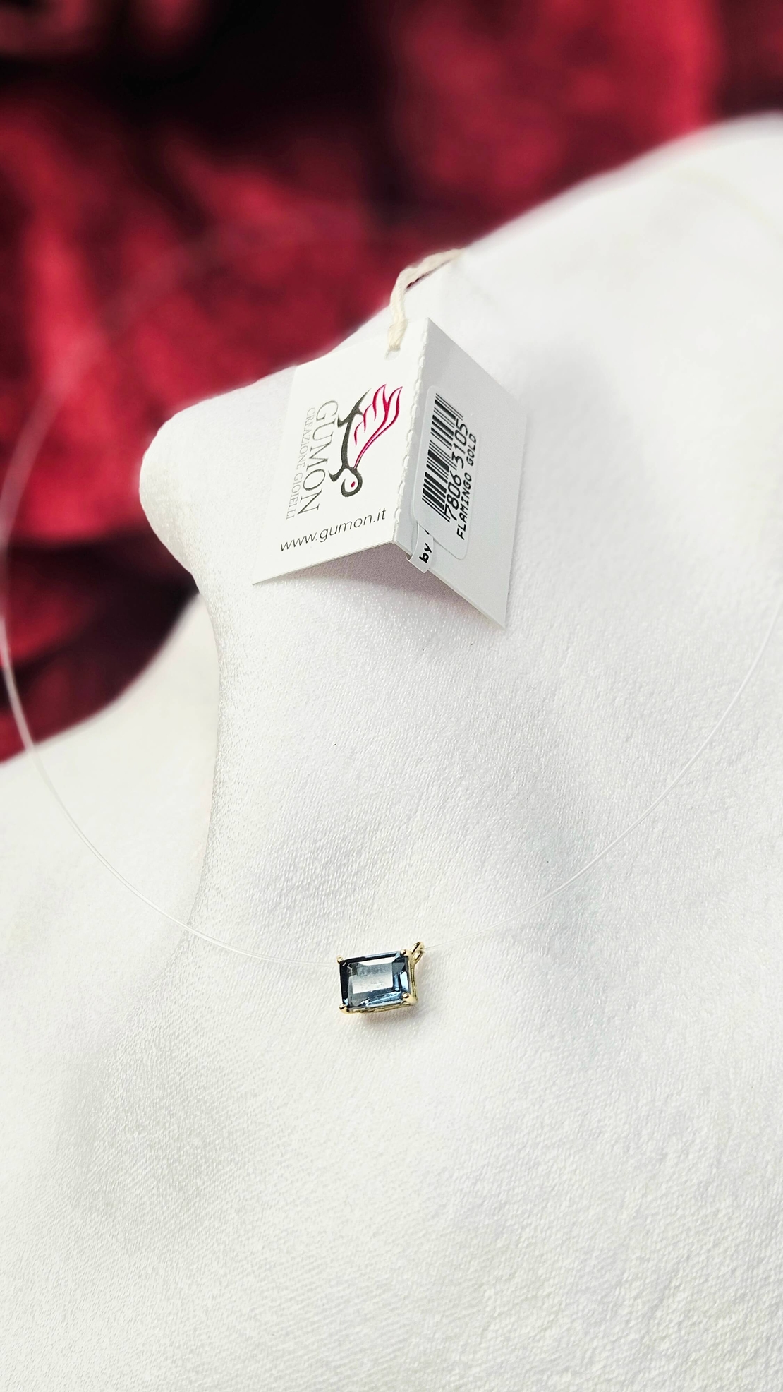 Колие на корда с природен Топаз London Blu  елементи от 18К злато Gumon