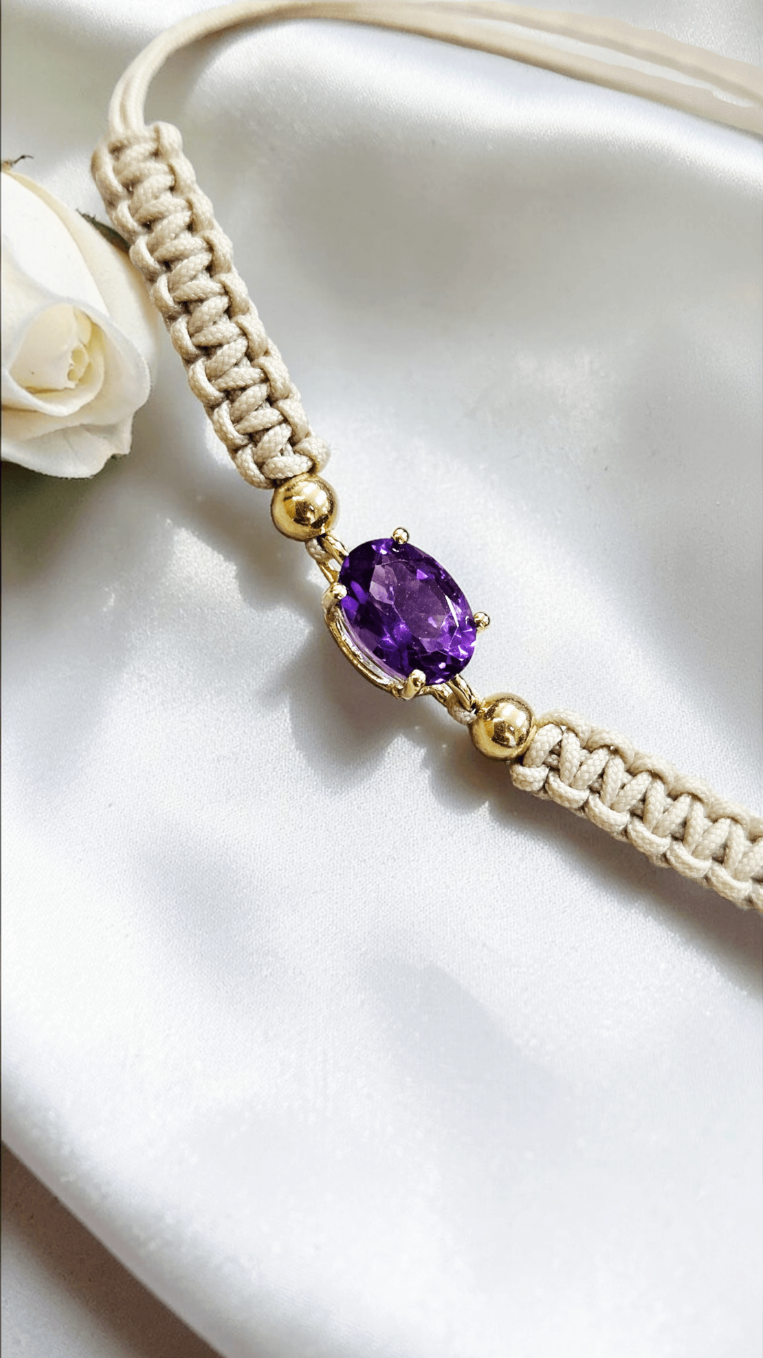 Гривна на конец с Аметист и елементи от 18К злато Gumon