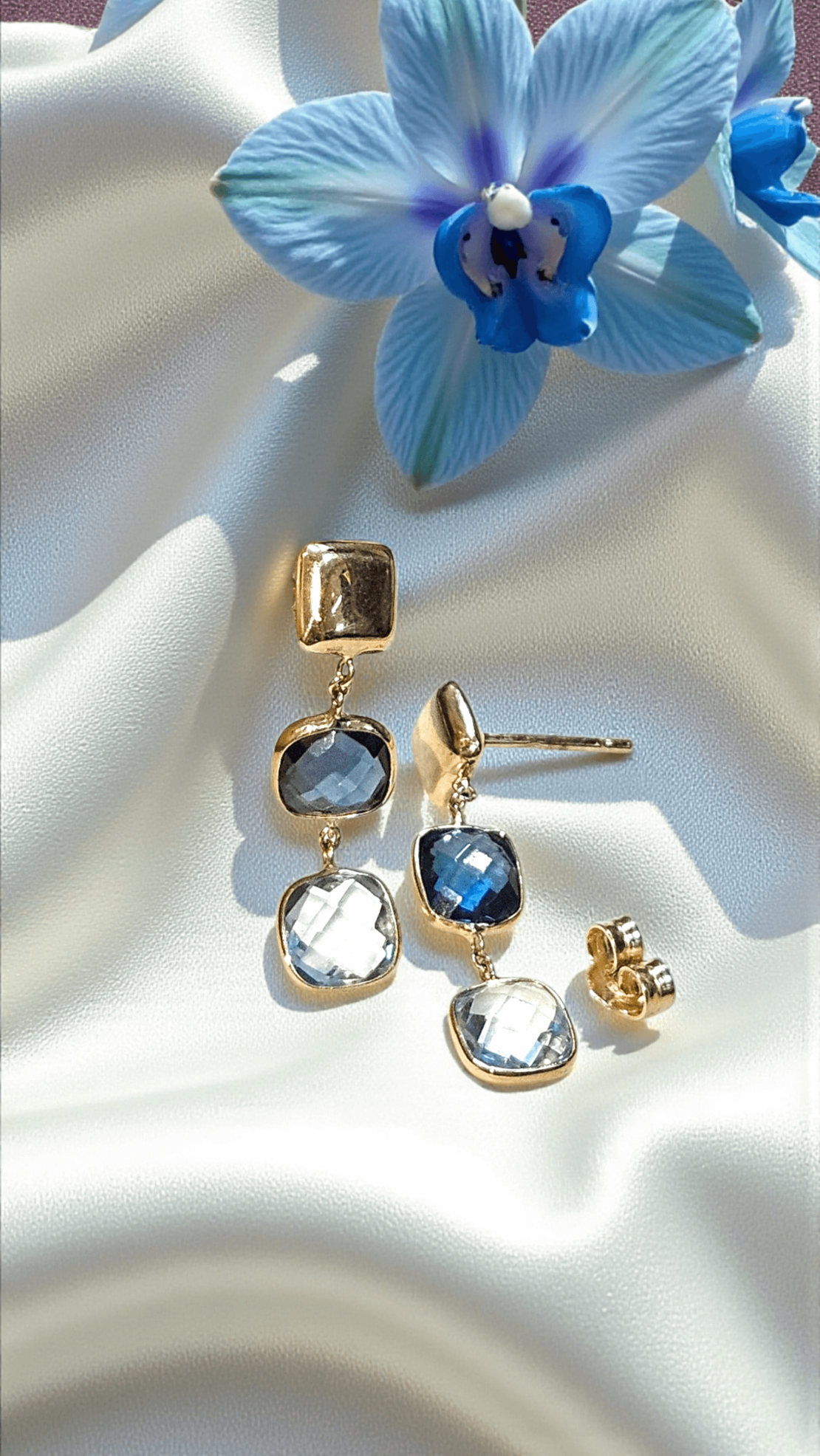 Златни обеци с Топаз, Топаз Лондон Блу
