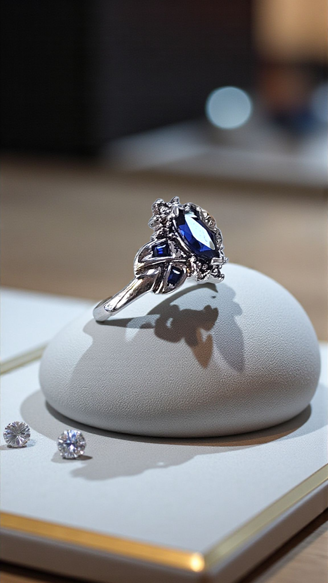 Златен пръстен със сапфири и брилянти