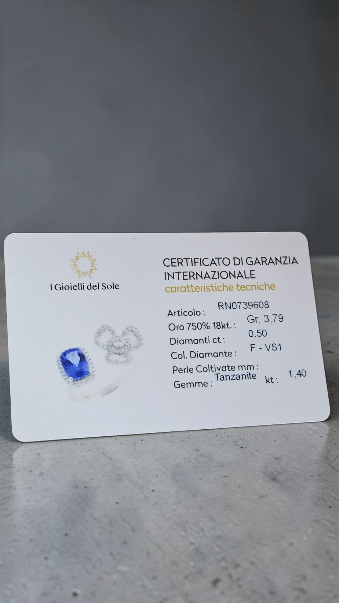 Златен пръстен с Танзанит е Диаманти I Gioielli del Sole