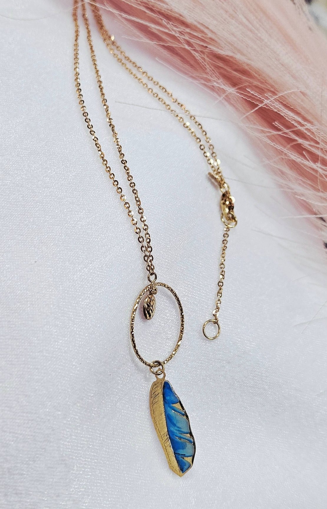 Колие от 14К жълто злато Перо