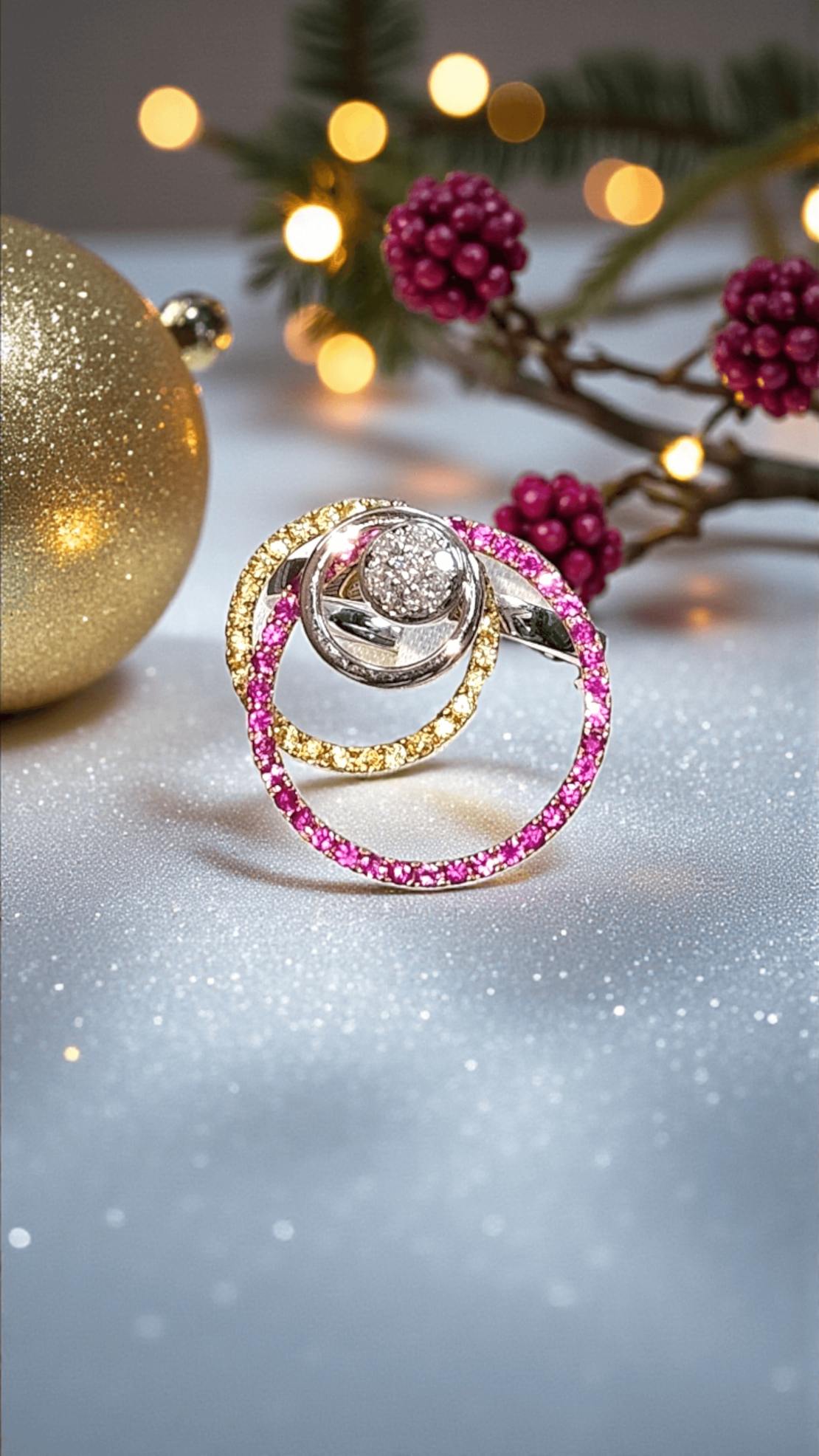 Дамски златен пръстен с диаманти и сапфири Cerchio d’Amore I Gioielli del Sole