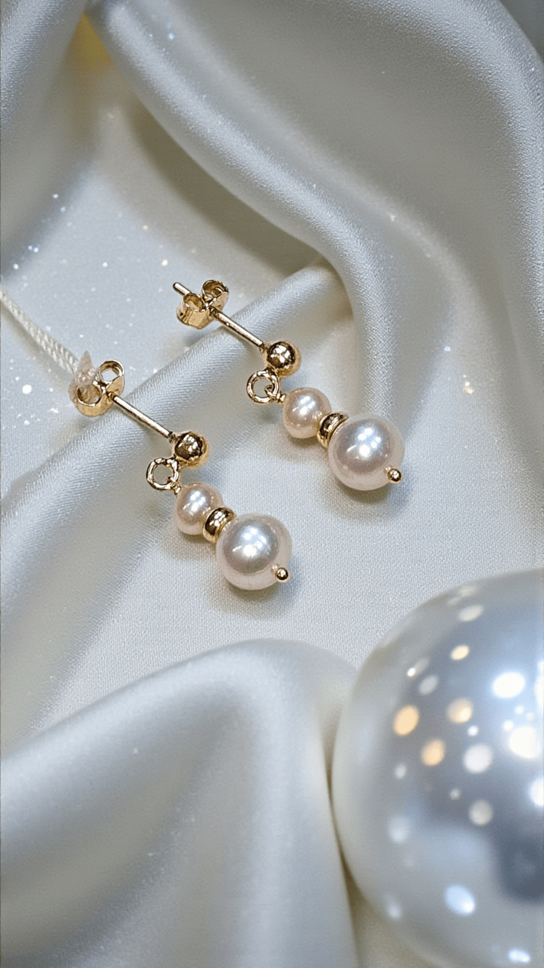 Златни обеци с Естествени перли и 18К злато  Gumon