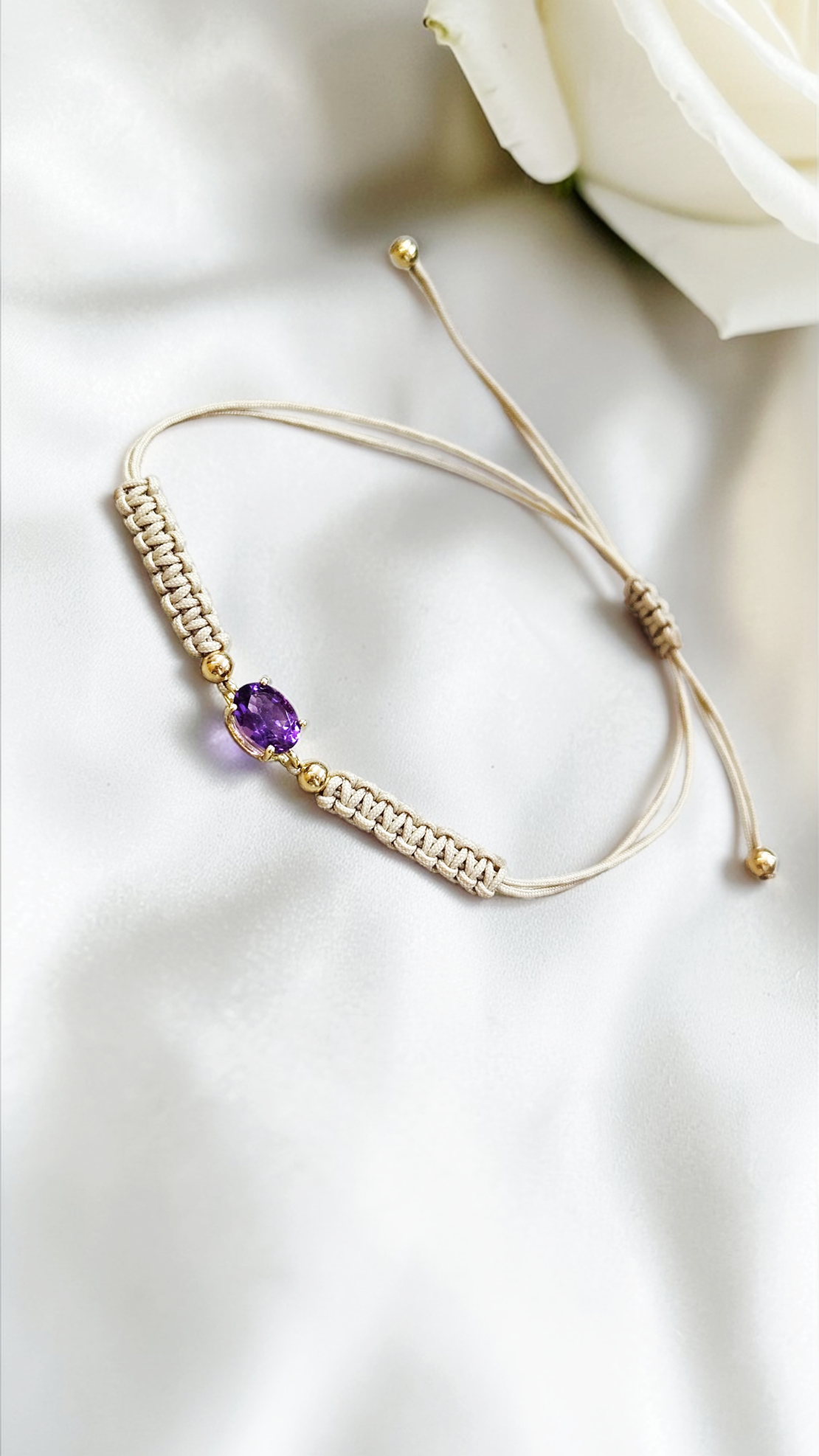 Гривна на конец с Аметист и елементи от 18К злато Gumon