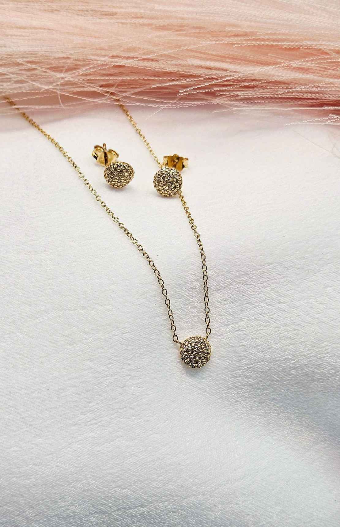 Комплект Сфера от жълто злато и циркони