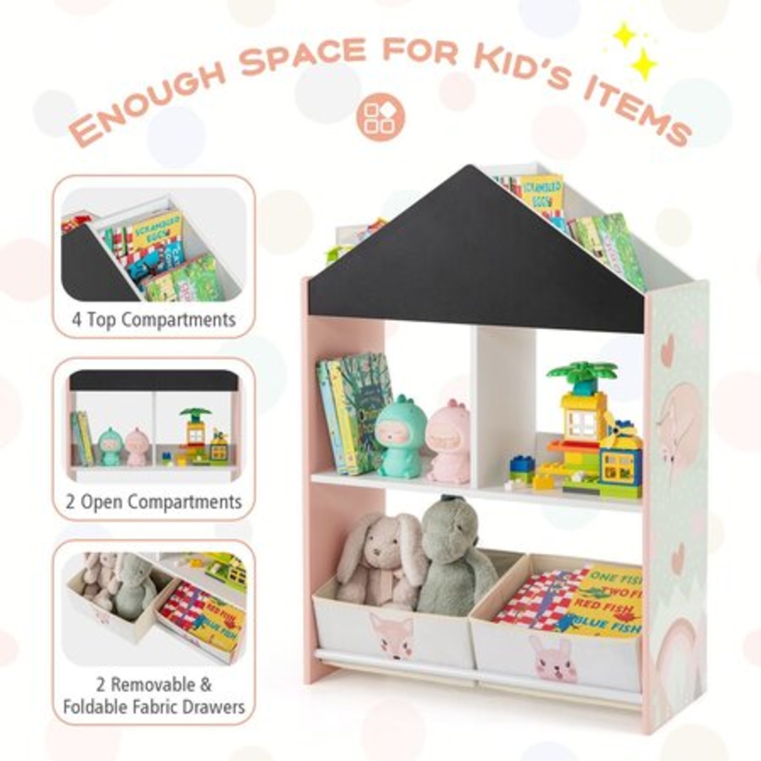 Детска дървена етажерка за книжки и играчки, 3в1, Costway