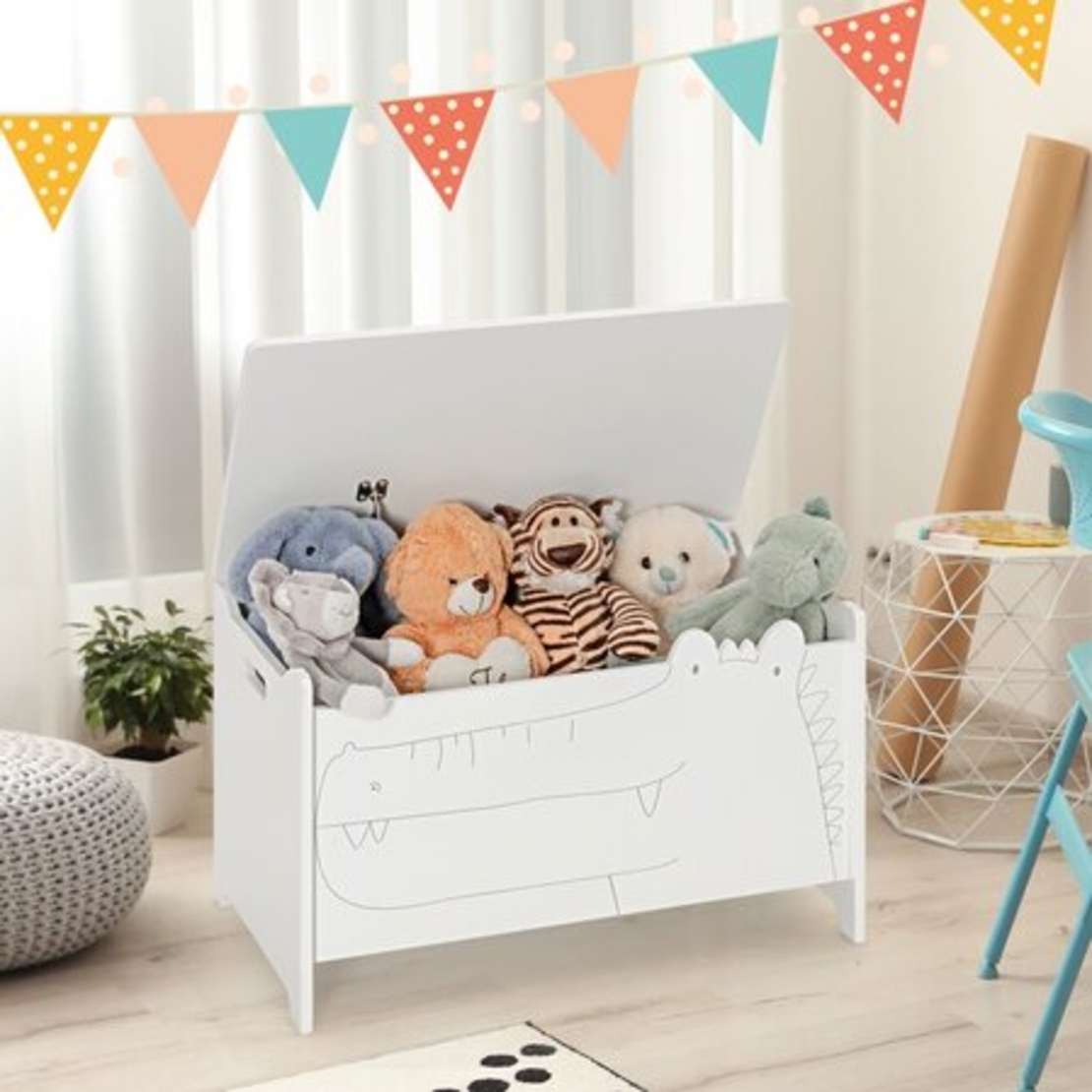 Дървена кутия за играчки и пейка 2в1, Costway