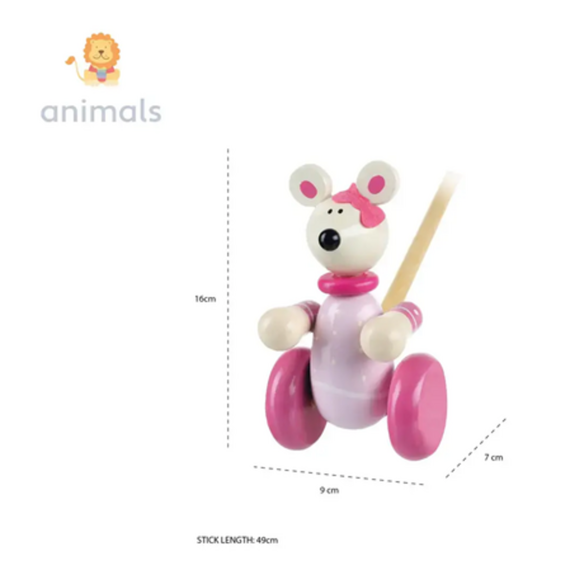 Дървена Буталка с розово мишле в кутия - Animals
