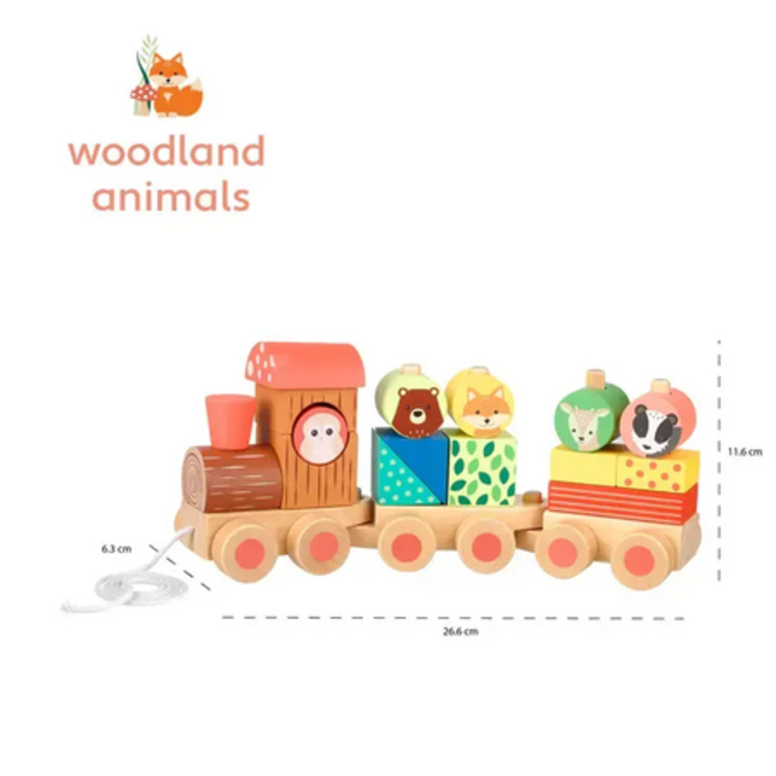 Дървено влакче за дърпане, сортер - Woodland Animals