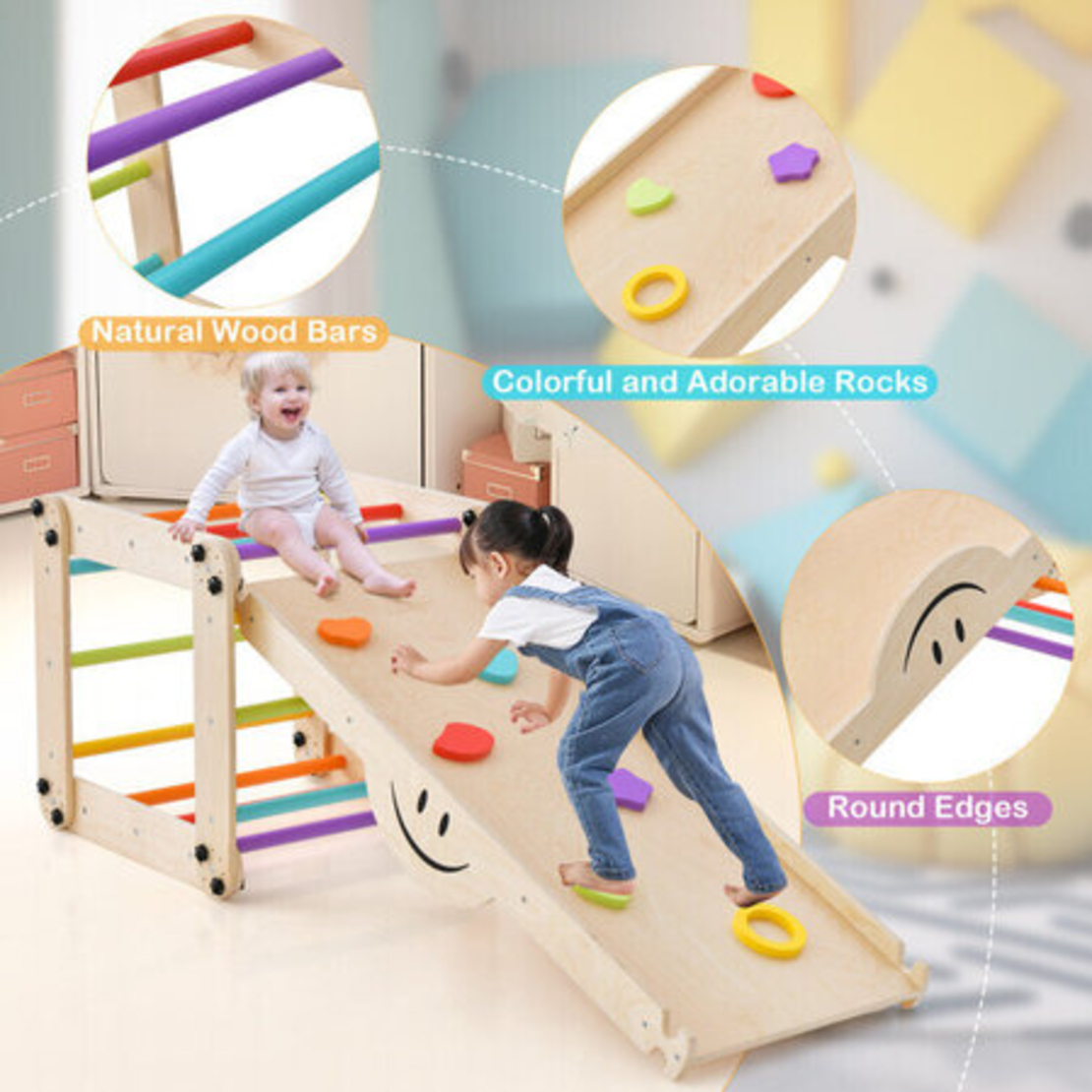 Катерушка с пързалка и стена за катерене, 7в1, Costway