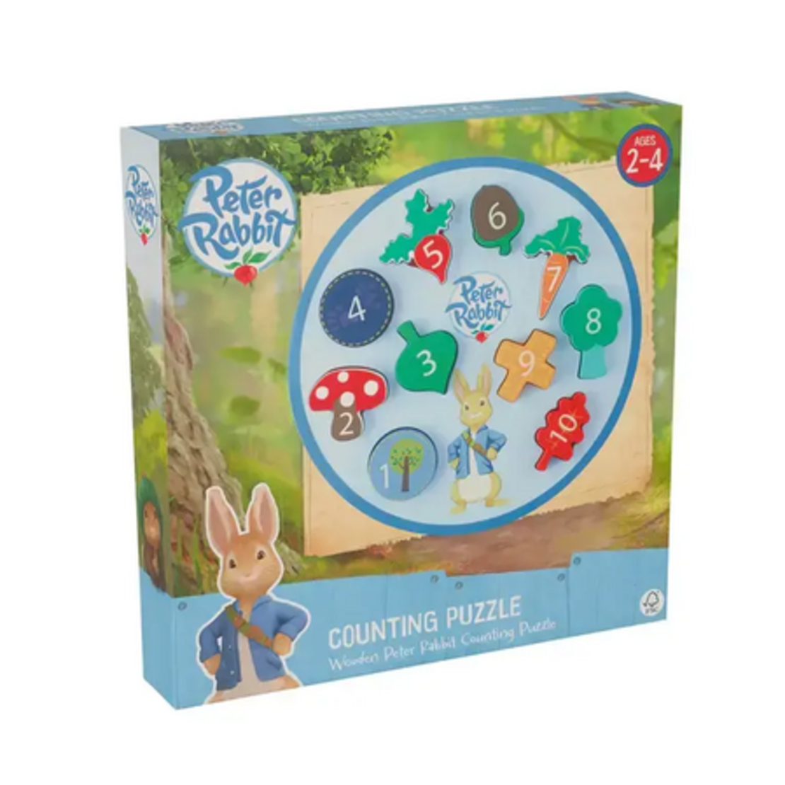 Дървен Пъзел Peter Rabbit, числа и броене