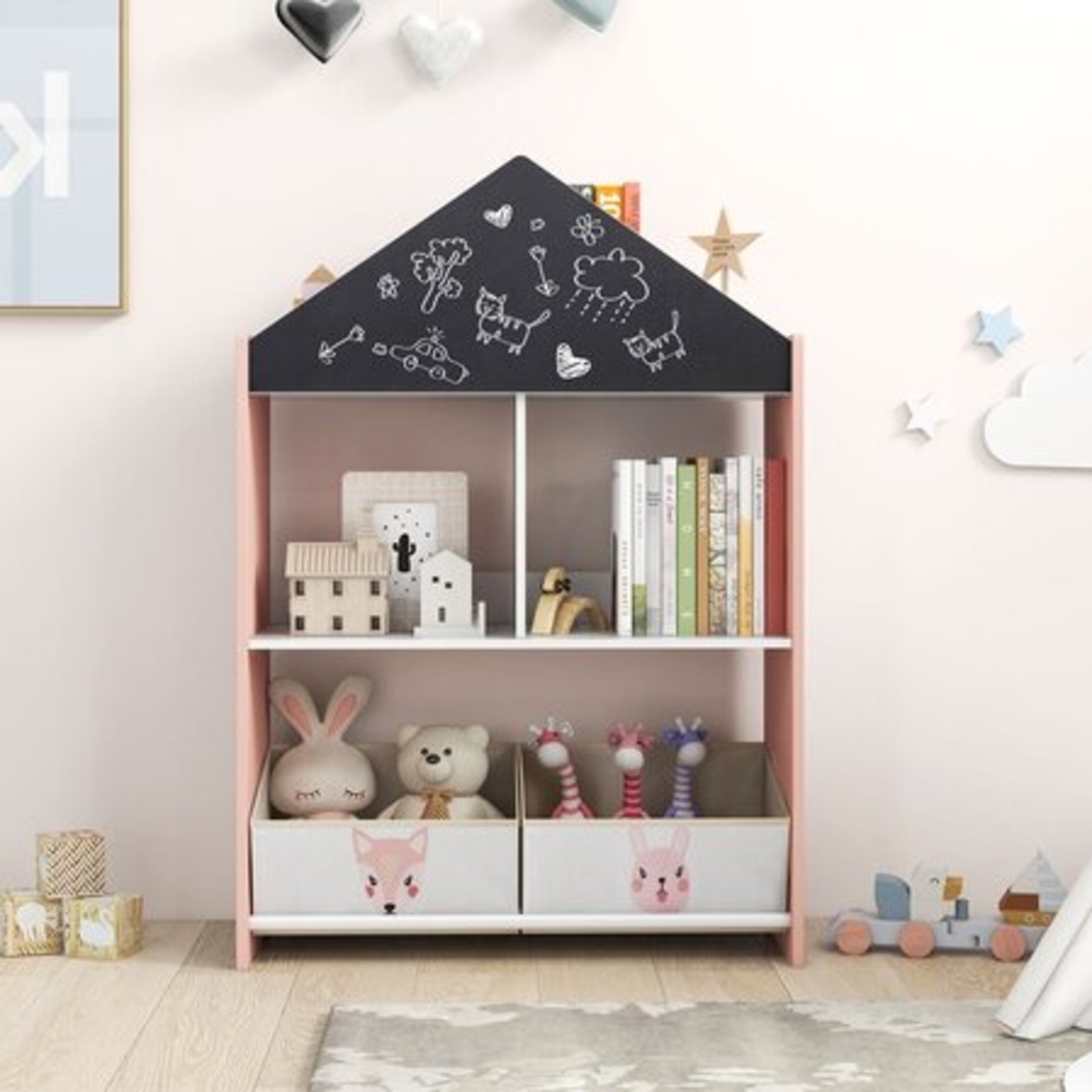 Детска дървена етажерка за книжки и играчки, 3в1, Costway