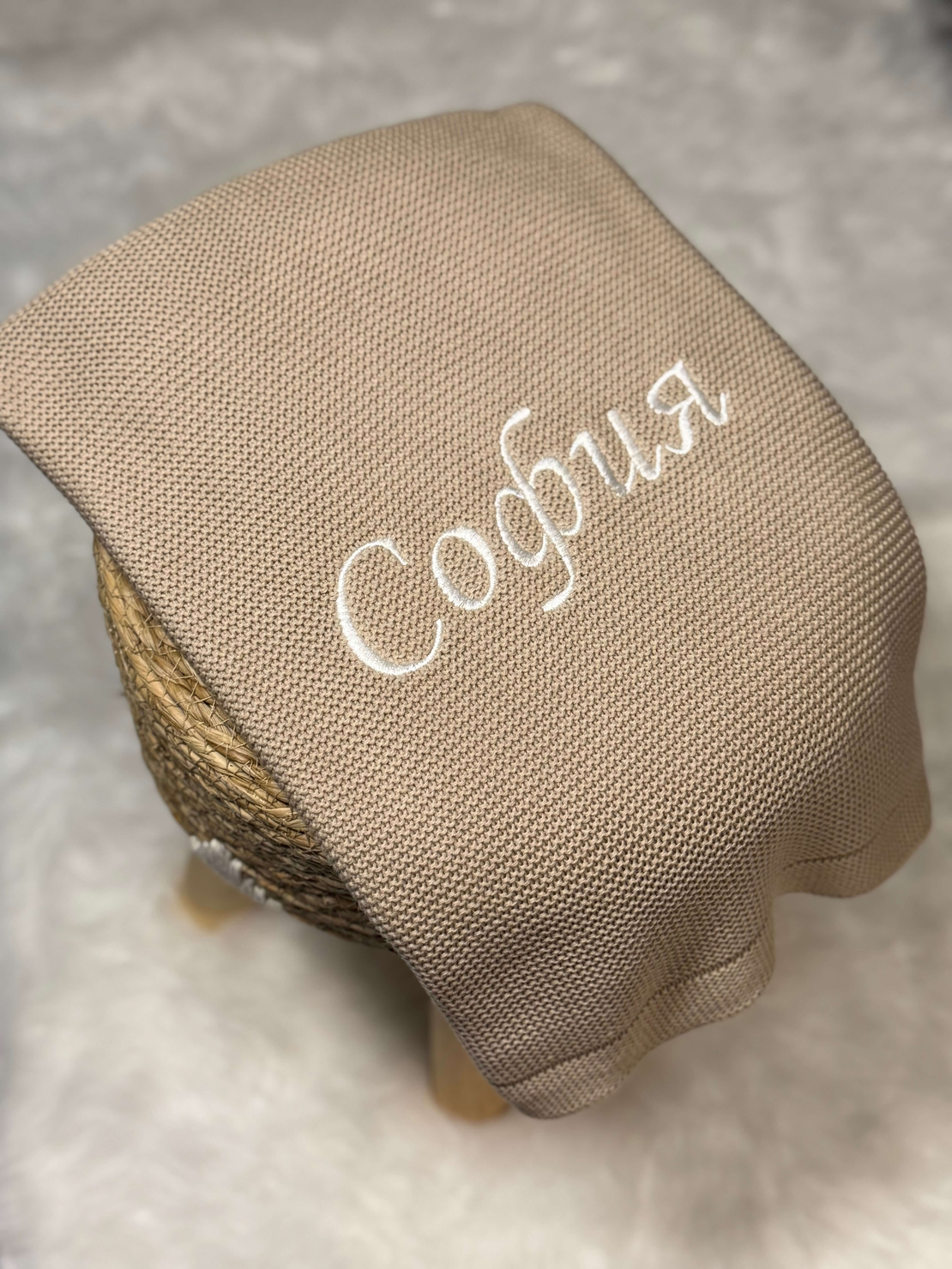 Мекичко памучно одеяло в бежово