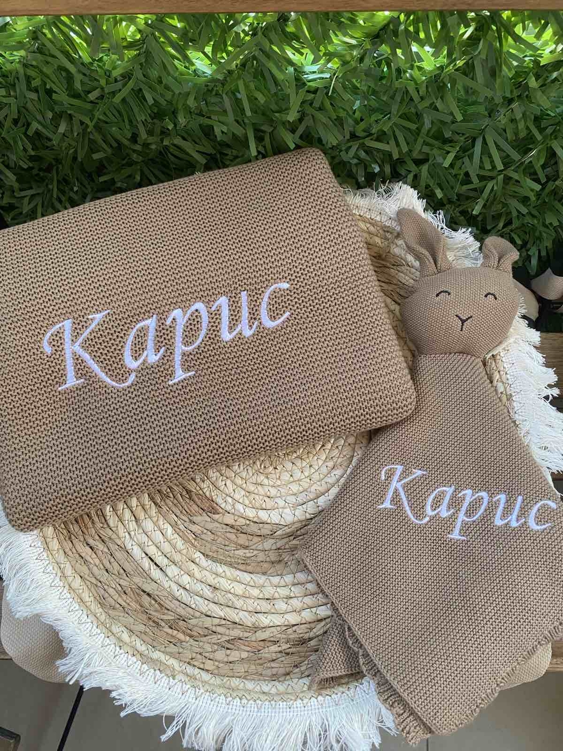 Комплект одеяло и играчка в кафяво