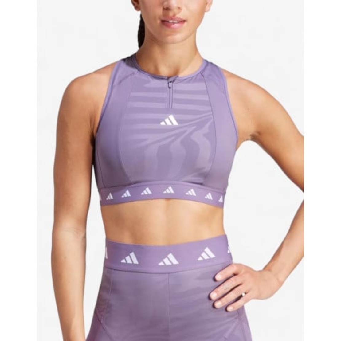 ADIDAS Powerimpact Medium-Support Techfit High-Neck Zip Bra Purple