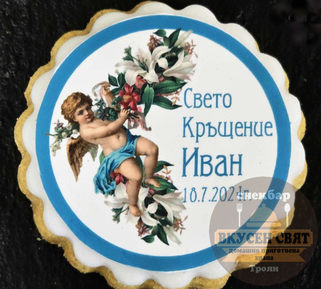 Бисквитка с принт Ангелче с цветя
