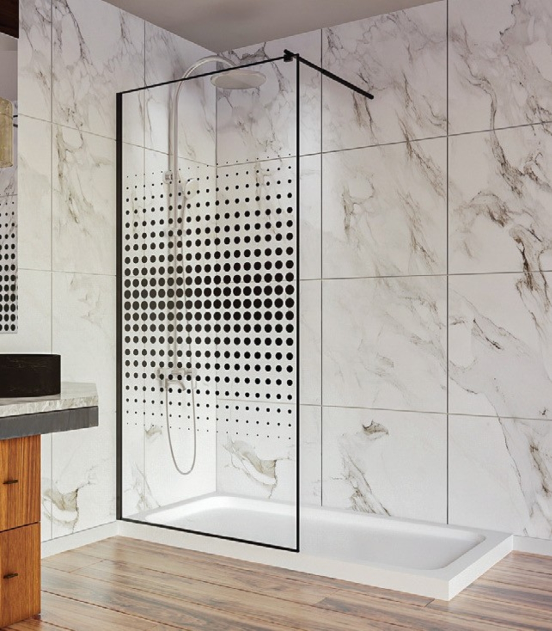 BRATOS - 013-Параван - черен профил ,прозрачно закалено стъкло 8мм (EMY106) 