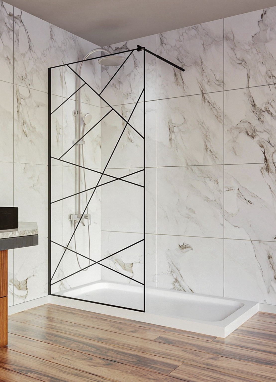 BRATOS - 010-Параван - черен профил ,прозрачно закалено стъкло 8мм (EMY105) 