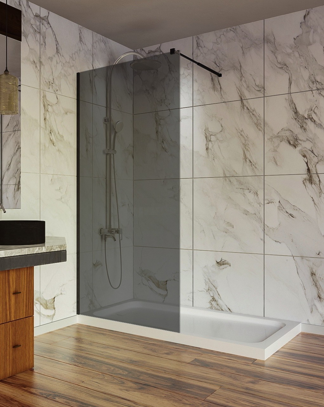 BRATOS - 016 Параван - черен профил ,опушено закалено стъкло 8мм 