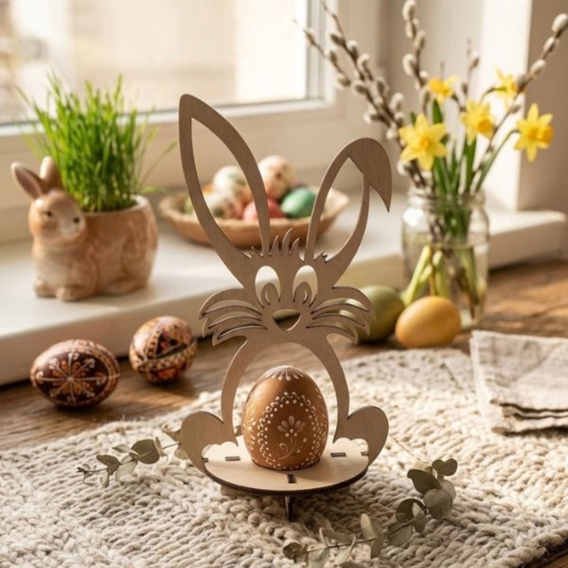 Дървена поставка за великденско яйце – Модел „Зайче“