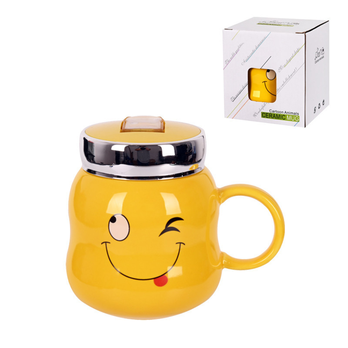 Забавна чаша - Emoji с капак