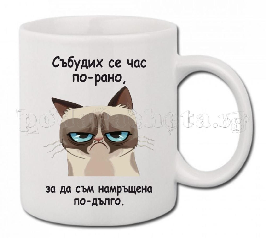 Бяла керамична чаша - Grumpy cat 9