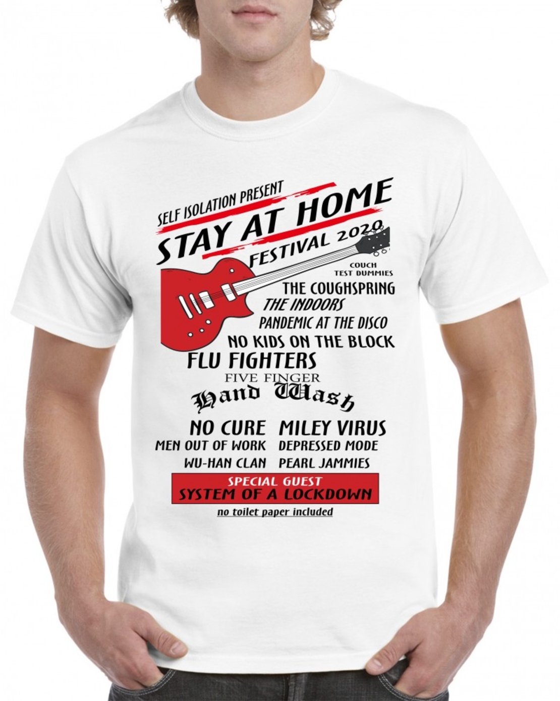 Бяла мъжка тениска - Stay home festival