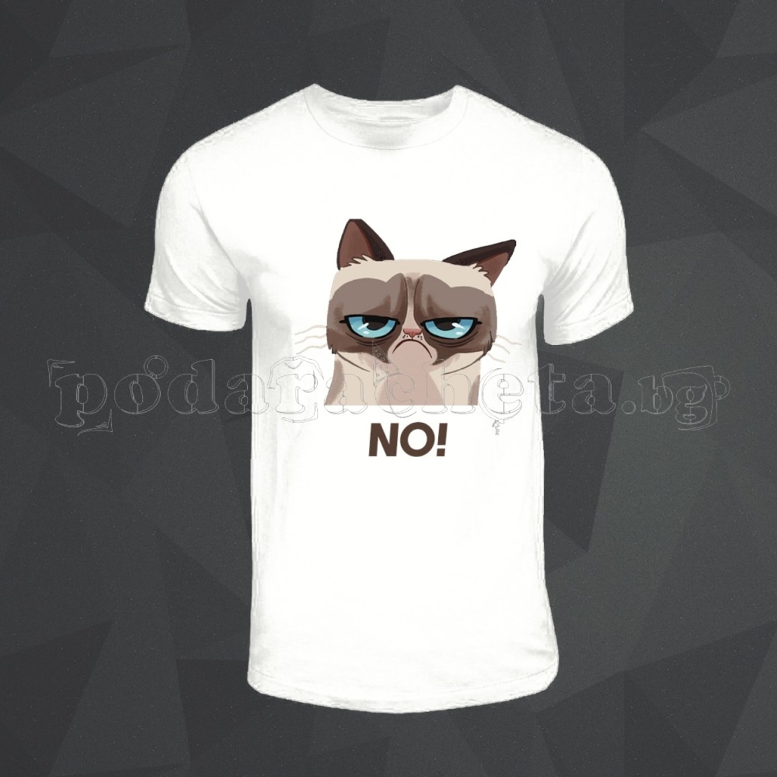 Бяла мъжка тениска - Grumpy Cat 1