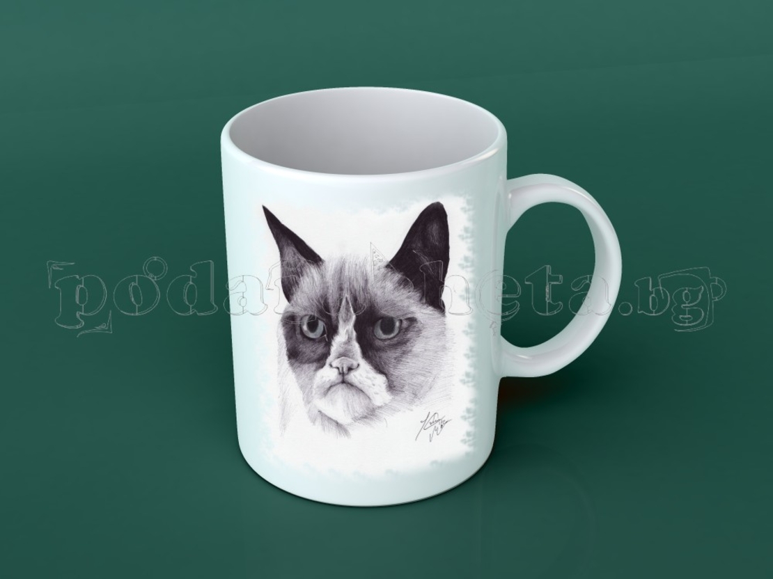 Бяла керамична чаша - Grumpy Cat 44