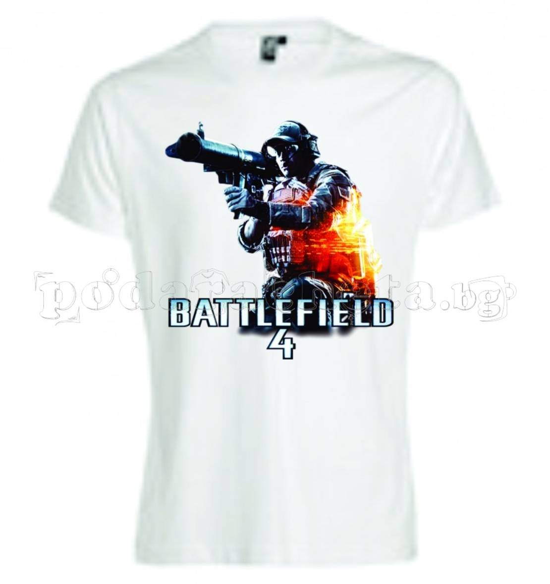 Бяла мъжка тениска - Геймърска Battlefield 4