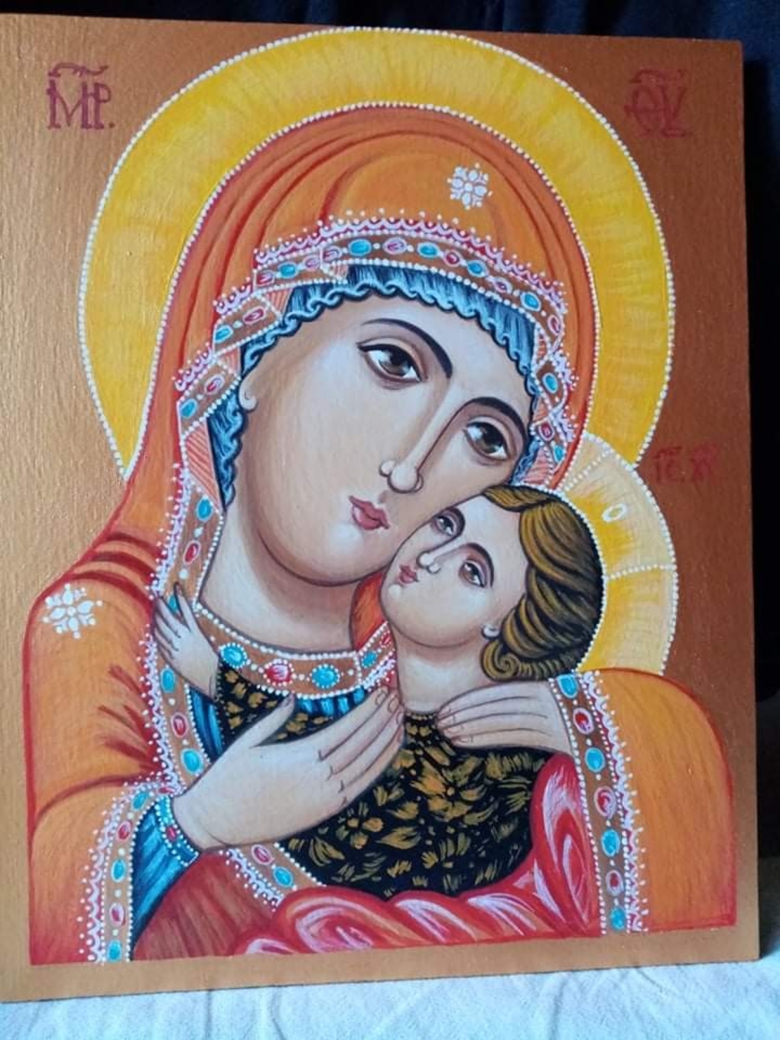 Ръчно рисувана икона - Света Богородица - Елеуса - 18х23см.