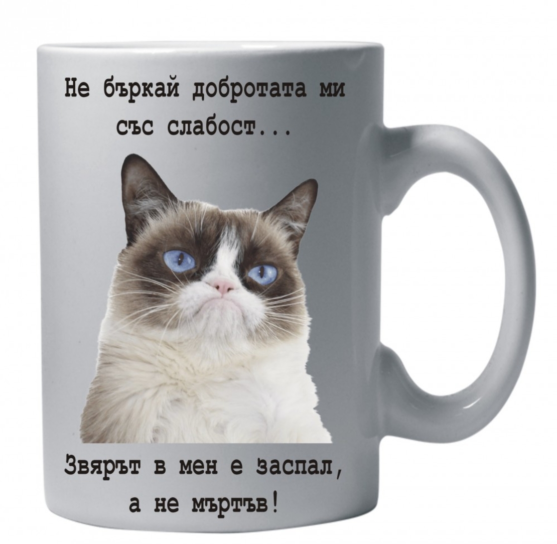 Бяла керамична чаша - Grumpy Cat 48