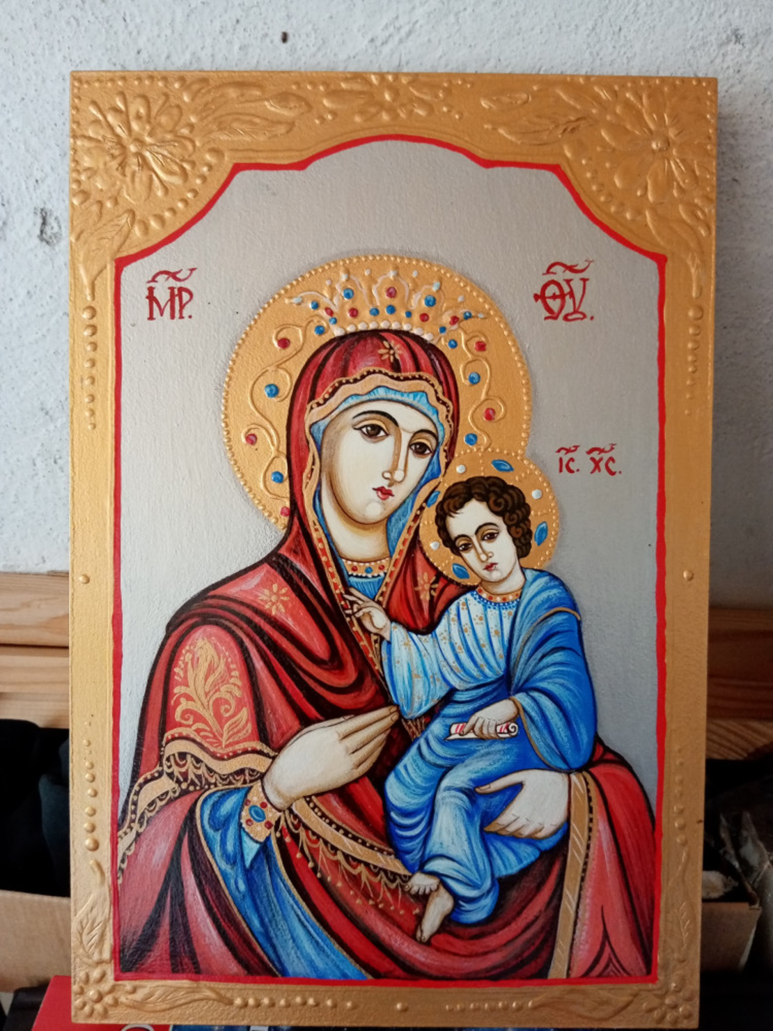 Ръчно рисувана икона Иверска Богородица - 20х30см.