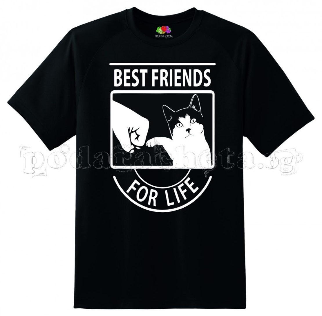 Черна мъжка тениска - Best Friends For life - Котка