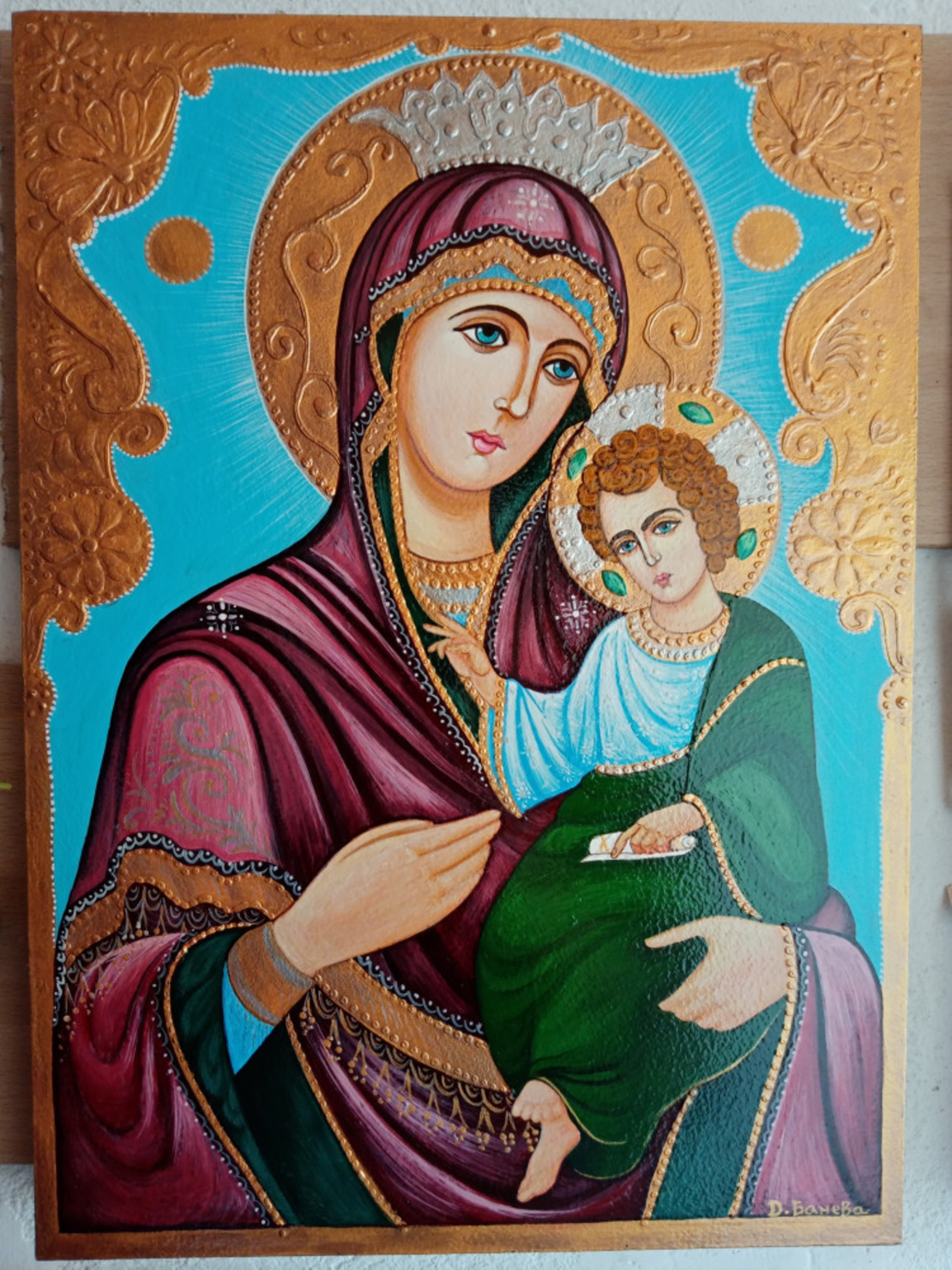 Ръчно рисувана икона Иверска Богородица - 25х35см.