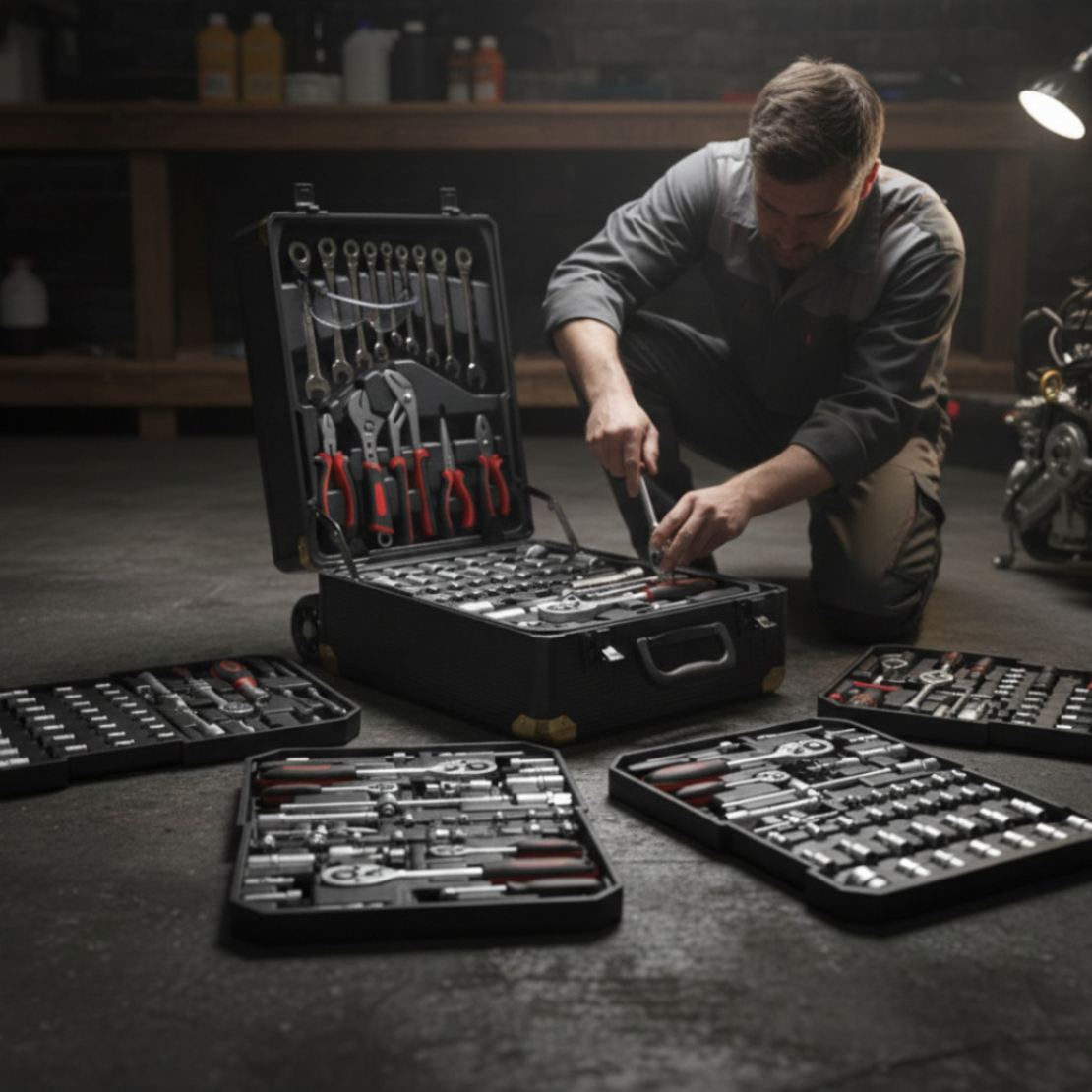 Куфар с инструменти– 599 части, професионален алуминиев тролей комплект