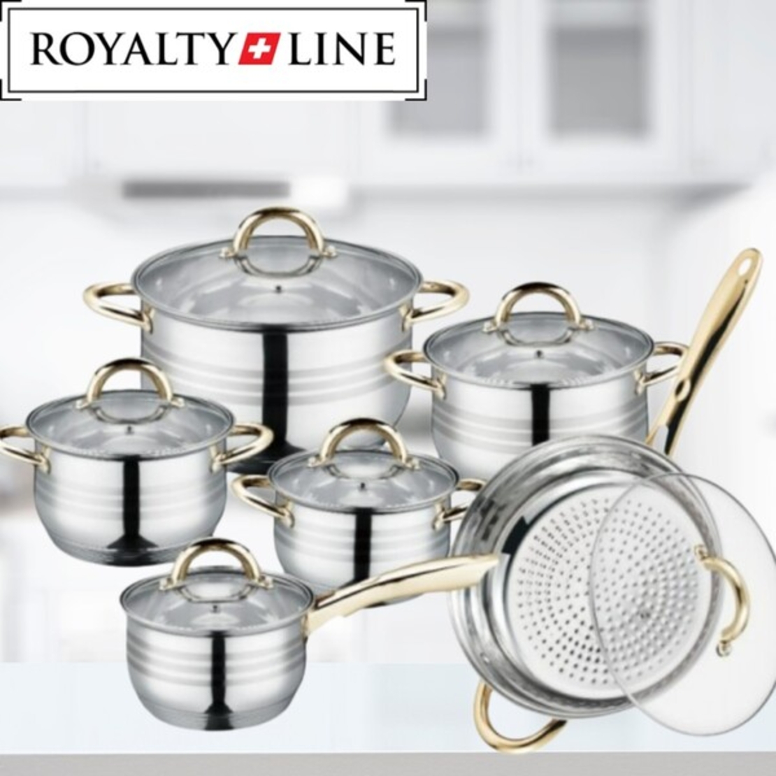Комплект тенджери и тиган Royalty Line RL-1231G, 12ч.