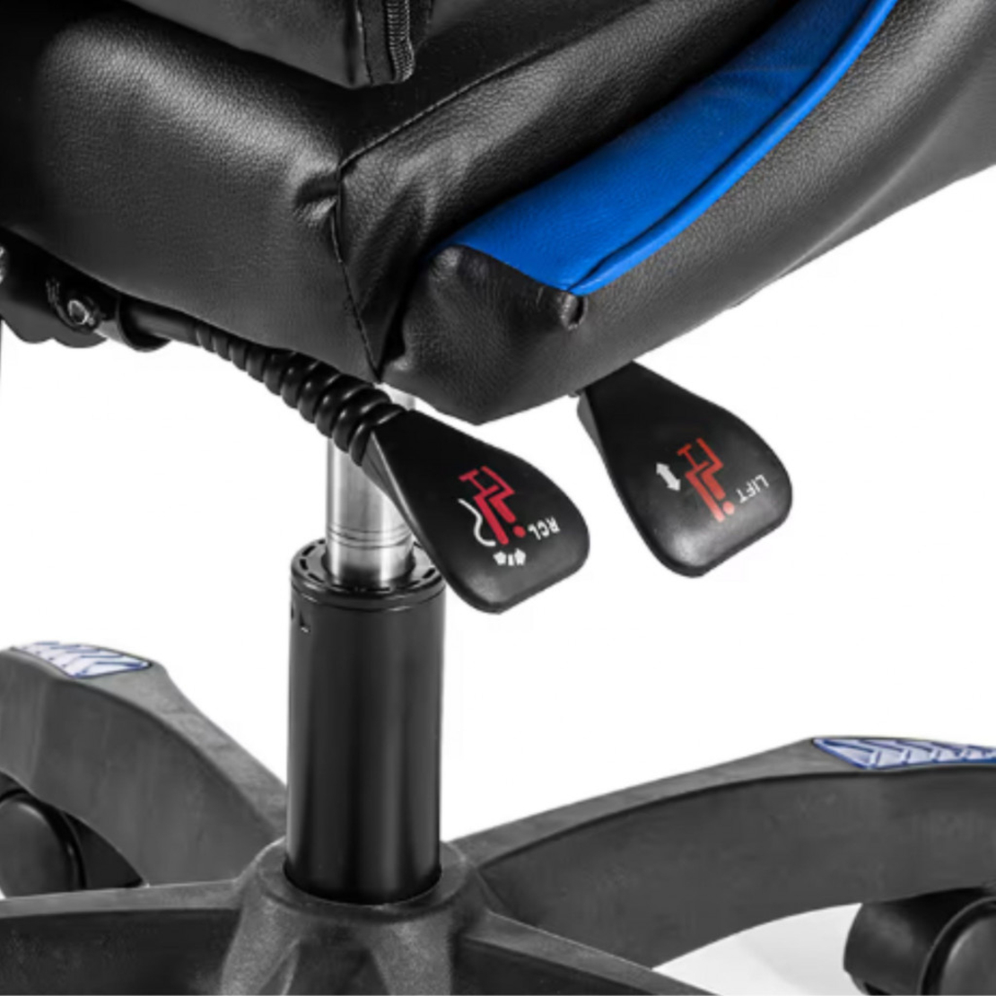Геймърски стол с поставка за крака - подходящ за деца и тинейджъри- черно-син, въртящ, с масажна функция и спортен дизайн