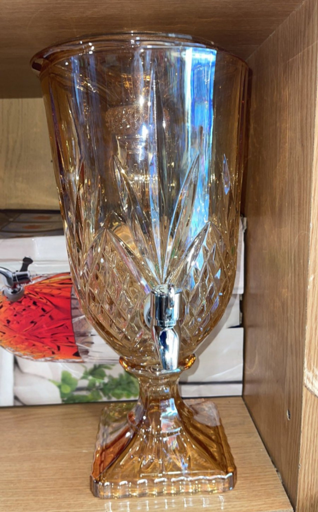 Луксозен стъклен диспенсър за сок и напитки 3L с капак и кранче