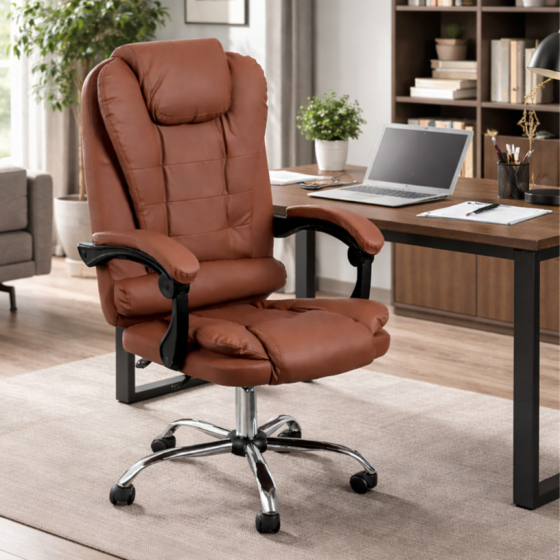 Ергономичен офис стол с лумбална опора от еко кожа – комфорт за дълги часове без болки